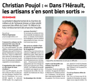 Parution du Président Mr. Christian POUJOL dans le Midi Libre de Montpellier du samedi 19 septembre 2020