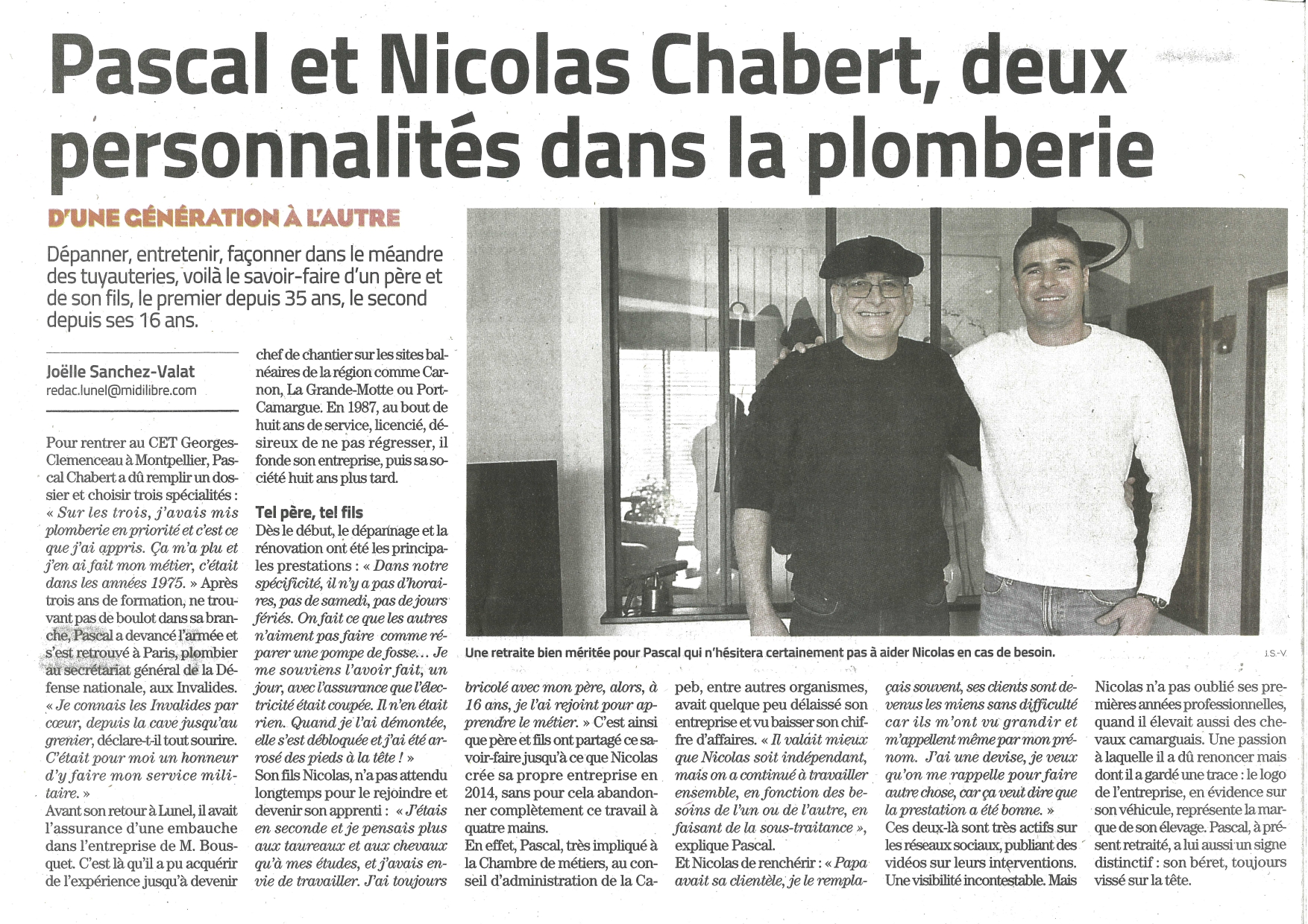 You are currently viewing La presse en parle : Pascal et Nicolas Chabert, deux personnalités dans la plomberie