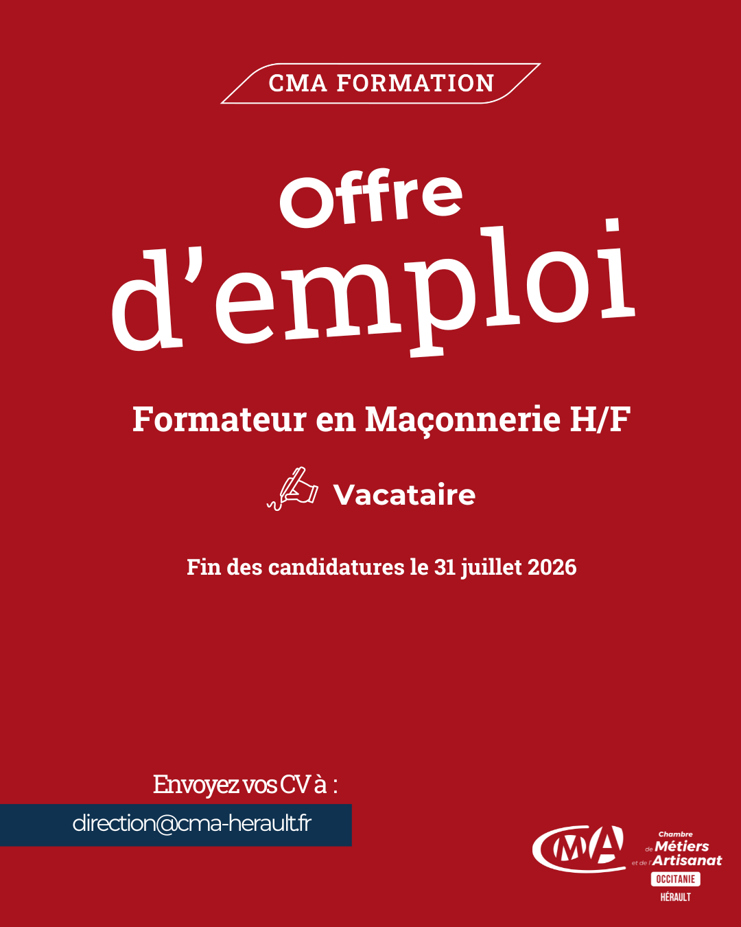 Lire la suite à propos de l’article Recrutement : Formateur vacataire en Maçonnerie (H/F)